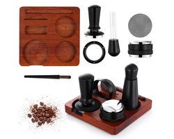 Fokelyi Koffie Tamper Set-7-delige -58mm- 2-in-1 Tamper -VerdelerKoffie Tamper & WDT Se-Houten Station -Koffie Dosing Set-Professionele espresso accessoires set- Barista Tools- Thuisbarista en Professionele Koffiehoek