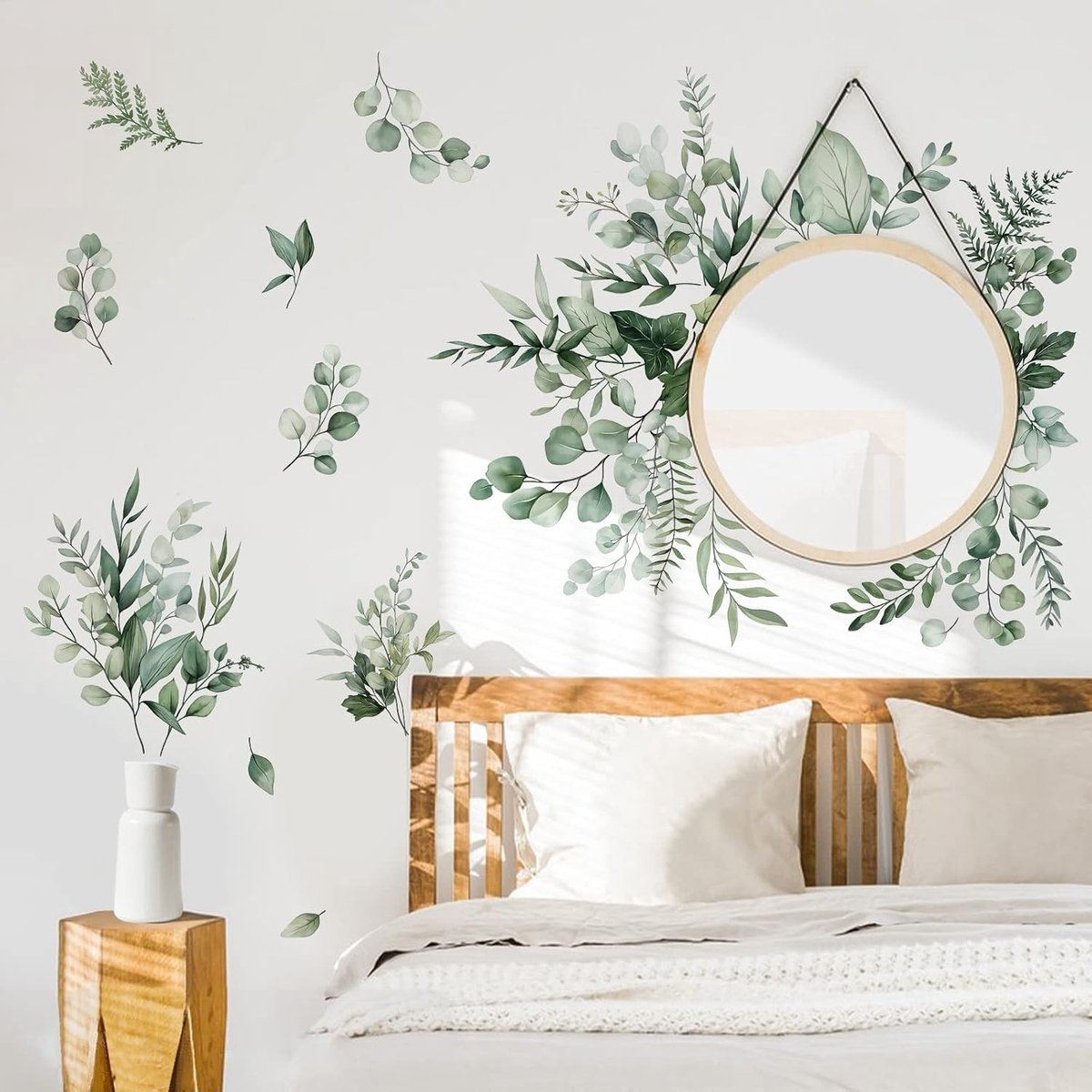 Botanische Groene Bladeren Wandstickers Eucalyptus Bladeren voor Slaapkamer en Woonkamer Decoratie, Muurdecoratie met Plantenmotief