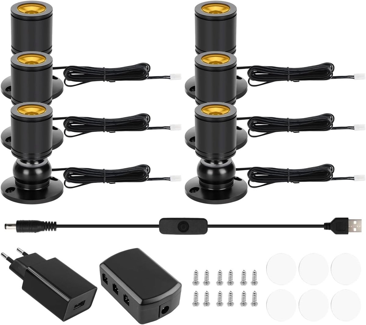 6 x Kleine LED Koplampen, 360° Draaibare Aluminium Spotlights, Inbouwspots voor Keuken, Hal en Winkels, Perfecte Verlichting voor Meubels en Galerijen