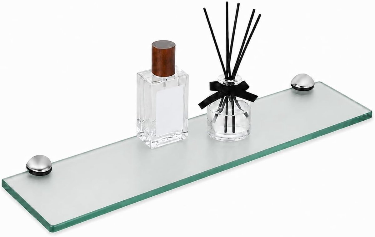Ruimtebesparende glazen wandplank 20 x 10 cm van 8 mm gehard glas, ideaal voor badkamer, keuken en slaapkamer met stevige zinklegering beugels