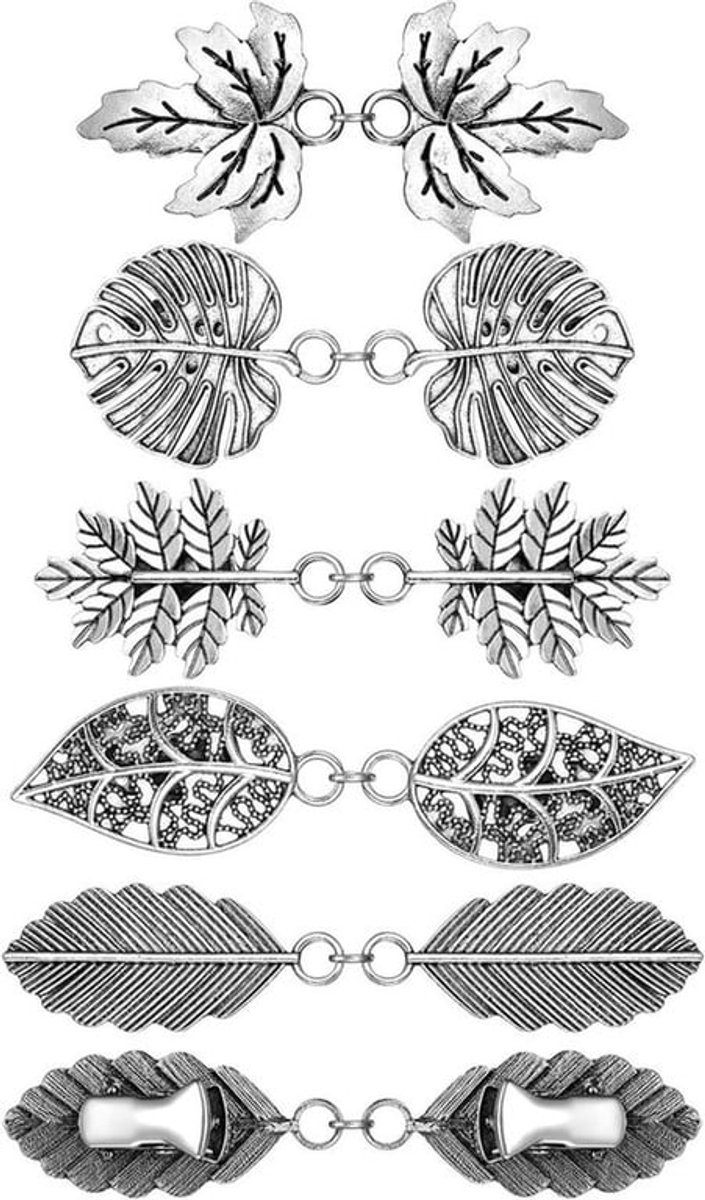 Vijf stijlvolle sjaalclips en retro broches voor dames en meisjes - Vintage sluitingen voor sjaals, vesten en truien in bladstijl van zink