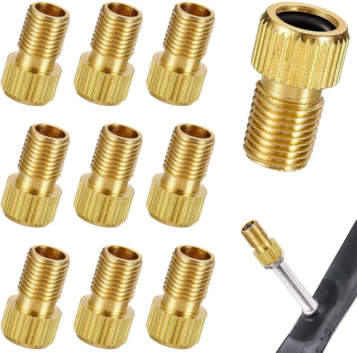 Fietsventieladapter Set van 10 Stuks met Sealing Ring voor Presta en Dunlop Ventielen, Geschikt voor Fietsen en Bromfietsen
