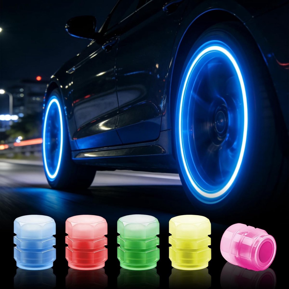Fluorescerende Ventieldoppen voor Auto, SUV en Truck - Praktische en Decoratieve Bescherming voor Bandenventielen met Glow in the Dark Functie