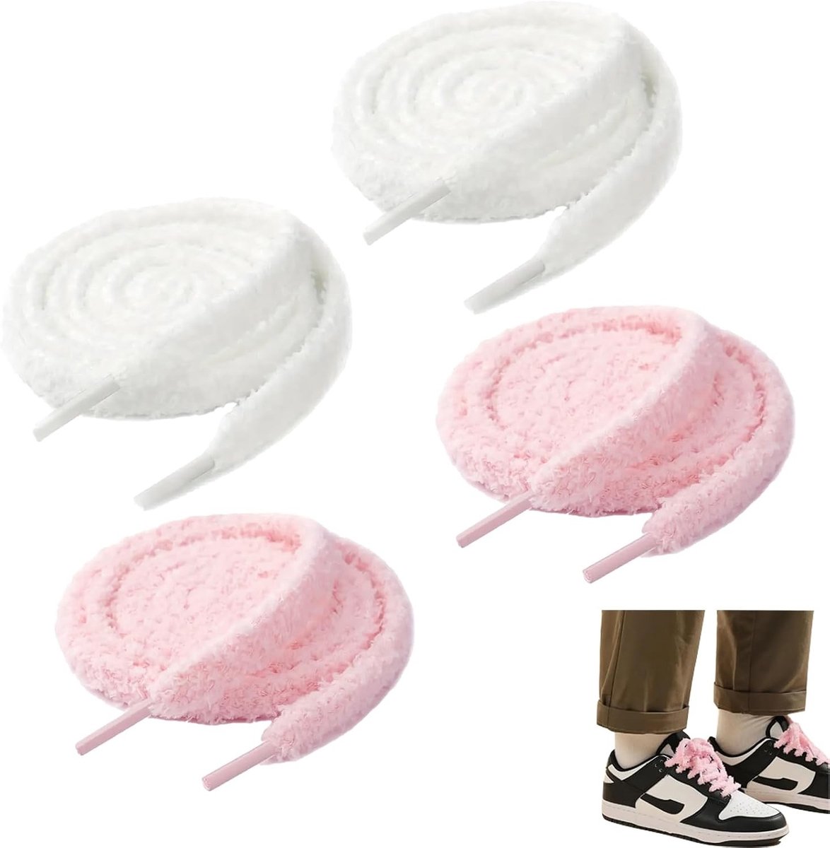 Fluffy Veters voor Sneakers - Zachte en Duurzame 120 cm Veters in Diverse Kleuren - Ideaal voor Sport- en Casual Schoenen, Verbeter Jouw Stijl en Comfort