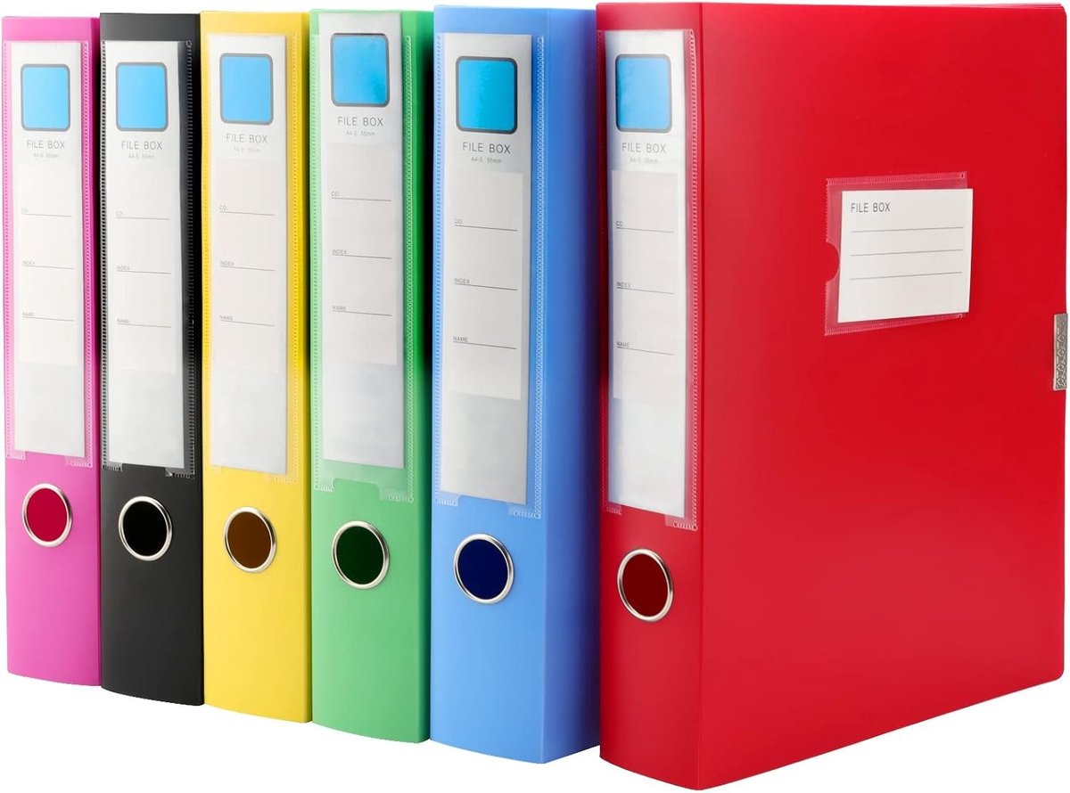 6 Stuks A4 Opbergdozen voor Documenten, Grote Capaciteit Plastic Archiefdozen met Deksel, Bestanden Organizer voor Kantoor, Thuis en School, 6 Verschillende Kleuren