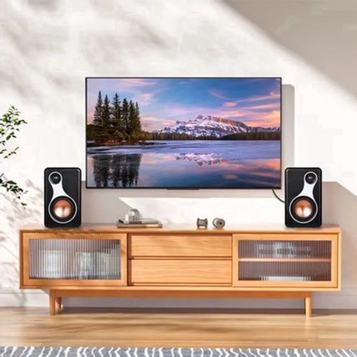 Bluetooth Bookshelf Speakers – Draadloze Speakers – Boekenplank Speakers – Compacte Speakers – 120W Vermogen – Houten Behuizing