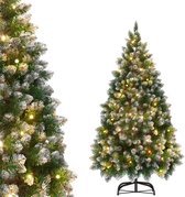 Kunstkerstboom 210 cm met LED Verlichting - Brandvertragend PVC - met Sneeuw en Dennenappels - Metalen Voet - Kerstdecoratie voor Huis en Etalage - NAIZY