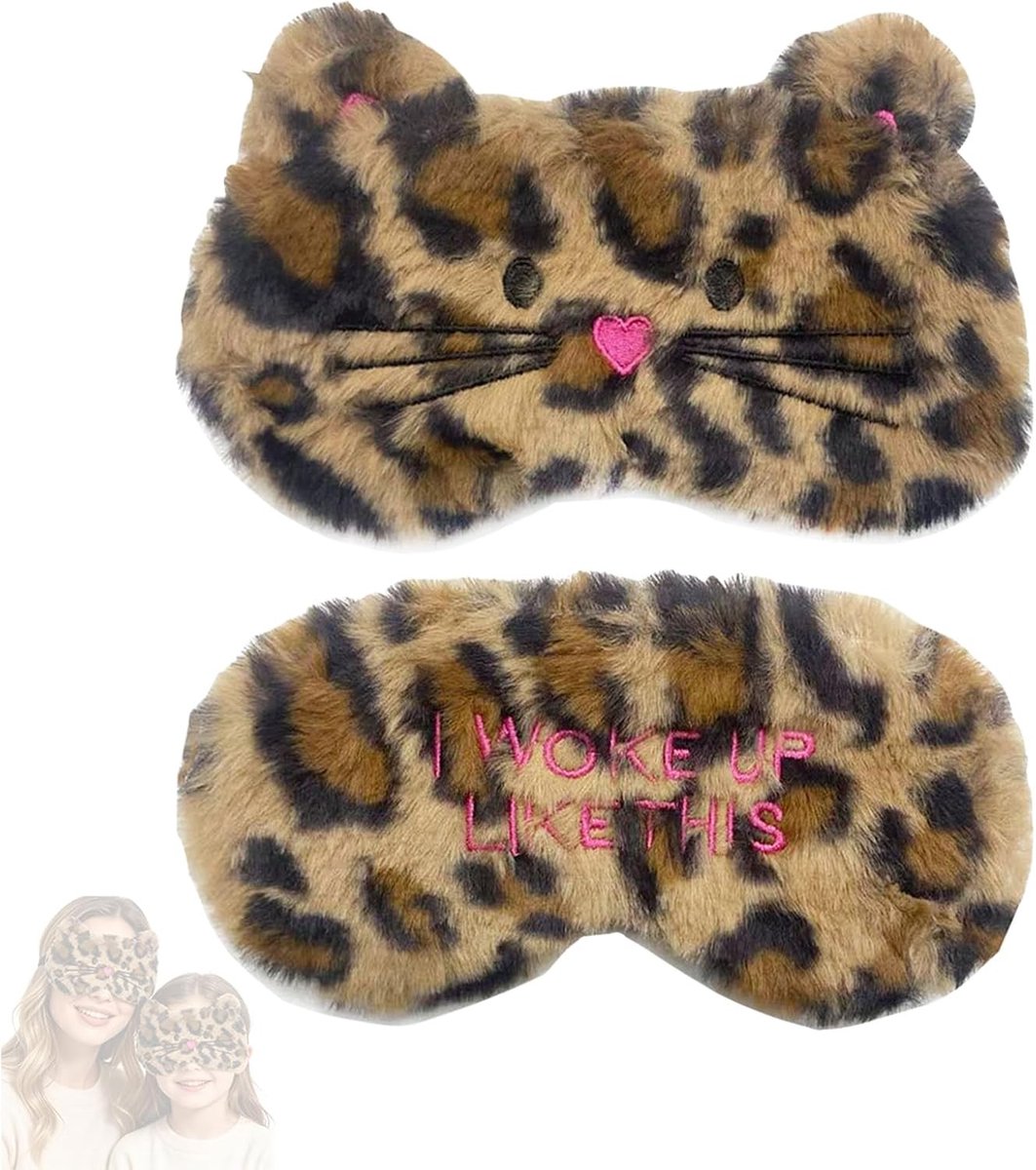 Set van 2 zachte pluche slaapmaskers met luipaardpatroon voor betere nachtrust en ontspanning