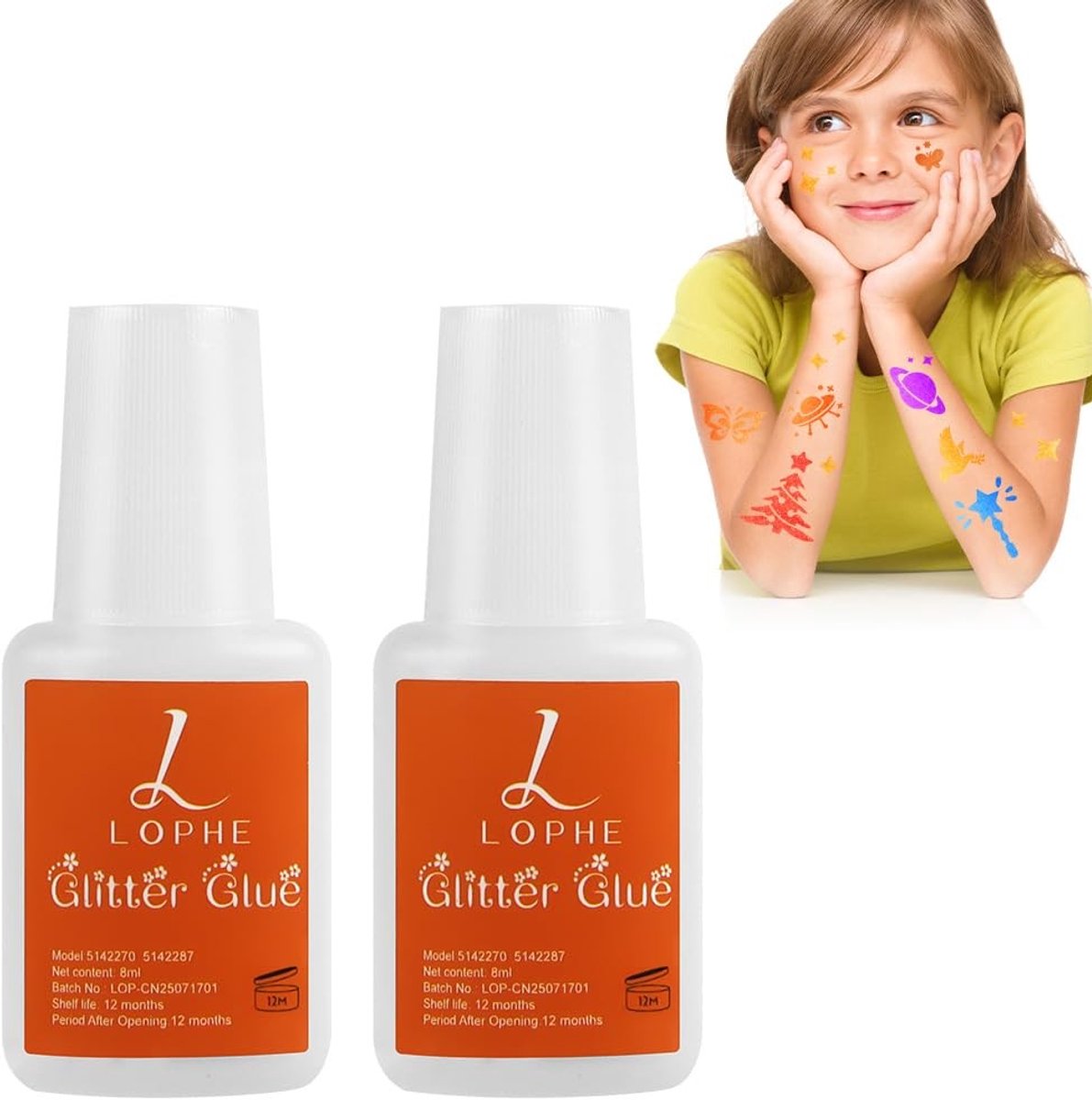 Body Glue en Tattoo Glue - 2 Stuks Glitter Tattoo Lijm, Huidlijm voor Glitter Make-up, Feest, Carnaval en Cosplay, 10 ml