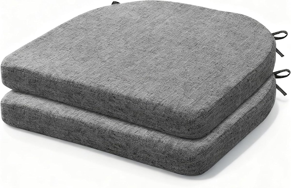 Set van 2 Tuinkussens 40 x 40 cm voor Stoelen met Band - Comfortabele Kussens voor Eetkamer, Woonkamer en Balkon in Lichtgrijs