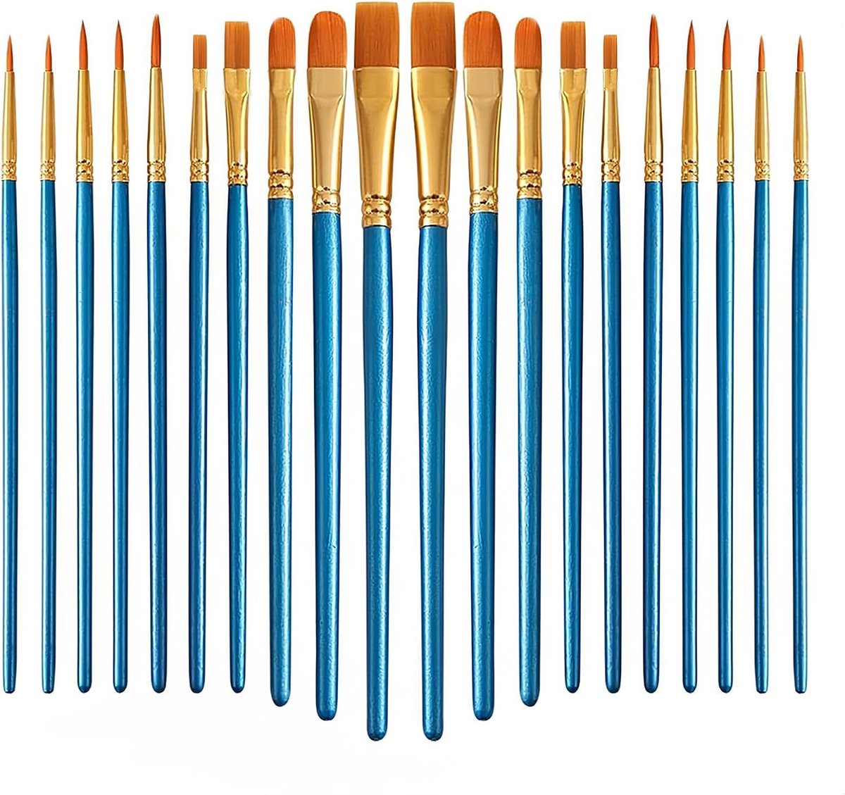 Professionele Verfkwasten Set van 20 Stuks - Nylon Haar voor Acryl, Olie, Aquarel en Gelaatsverf, Ideaal voor Beginners en Kunstenaars