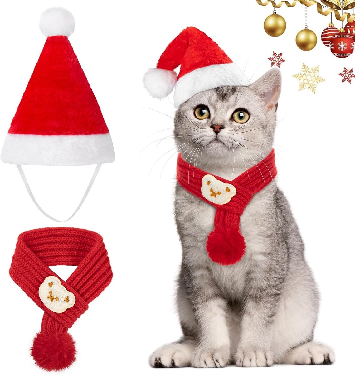 2-delige Kerstmis Kostuum Set voor Honden en Katten, Inclusief Sjaal en Hoed voor Huisdieren