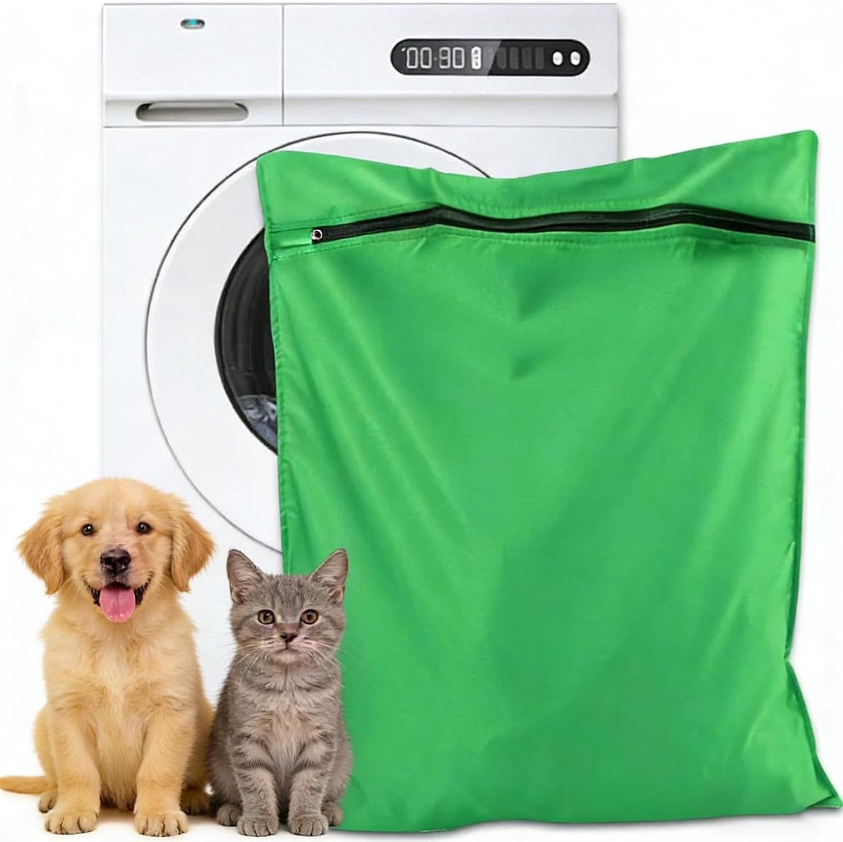 Honden- en kattenwaszak, 65 cm x 70 cm, voor het verwijderen van dierenharen, grote capaciteit en fijne mesh met verborgen rits voor de wasmachine