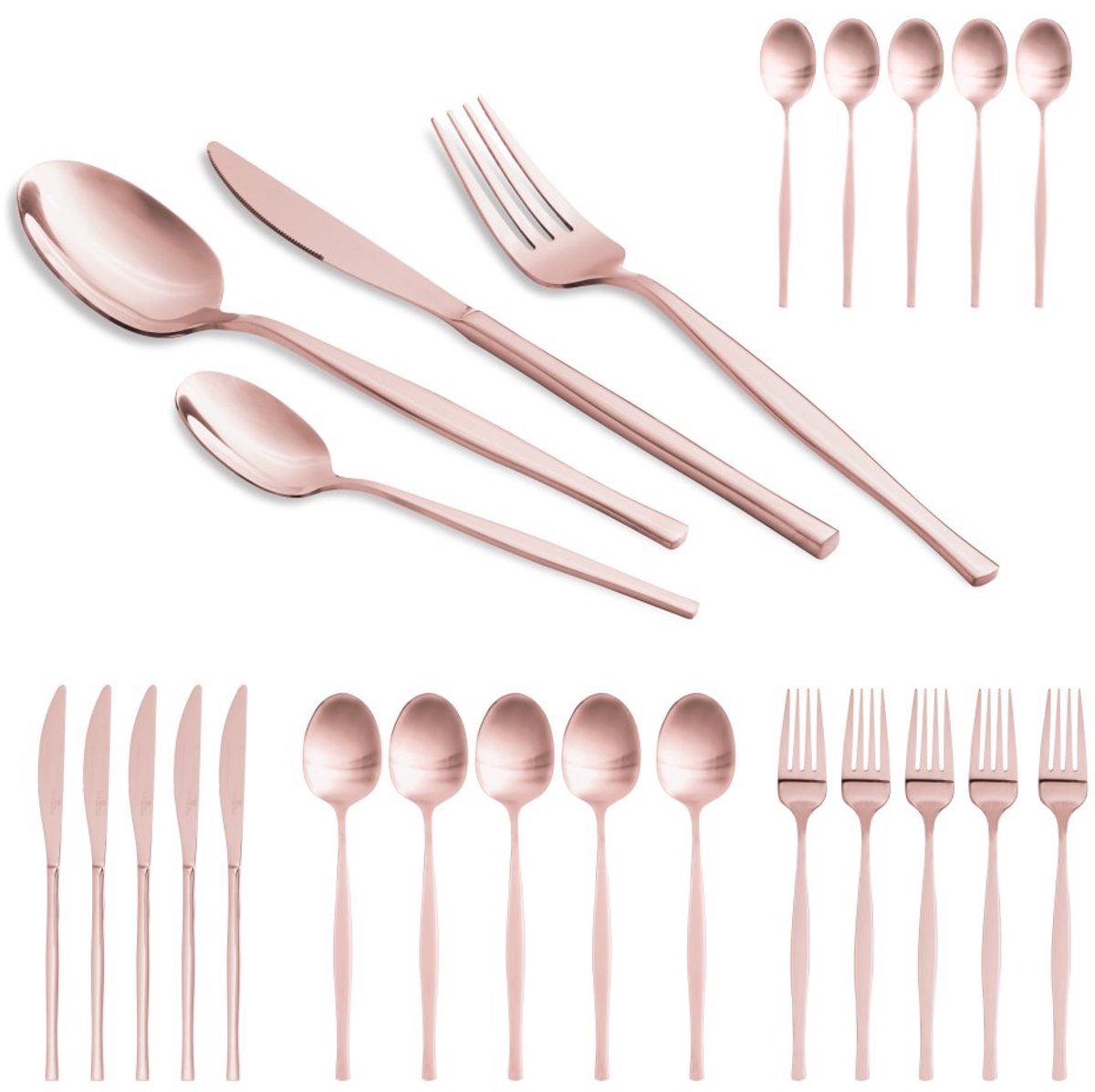 24-delige roestvrijstalen bestekset, spiegelafwerking, Rosegold Metallic Line