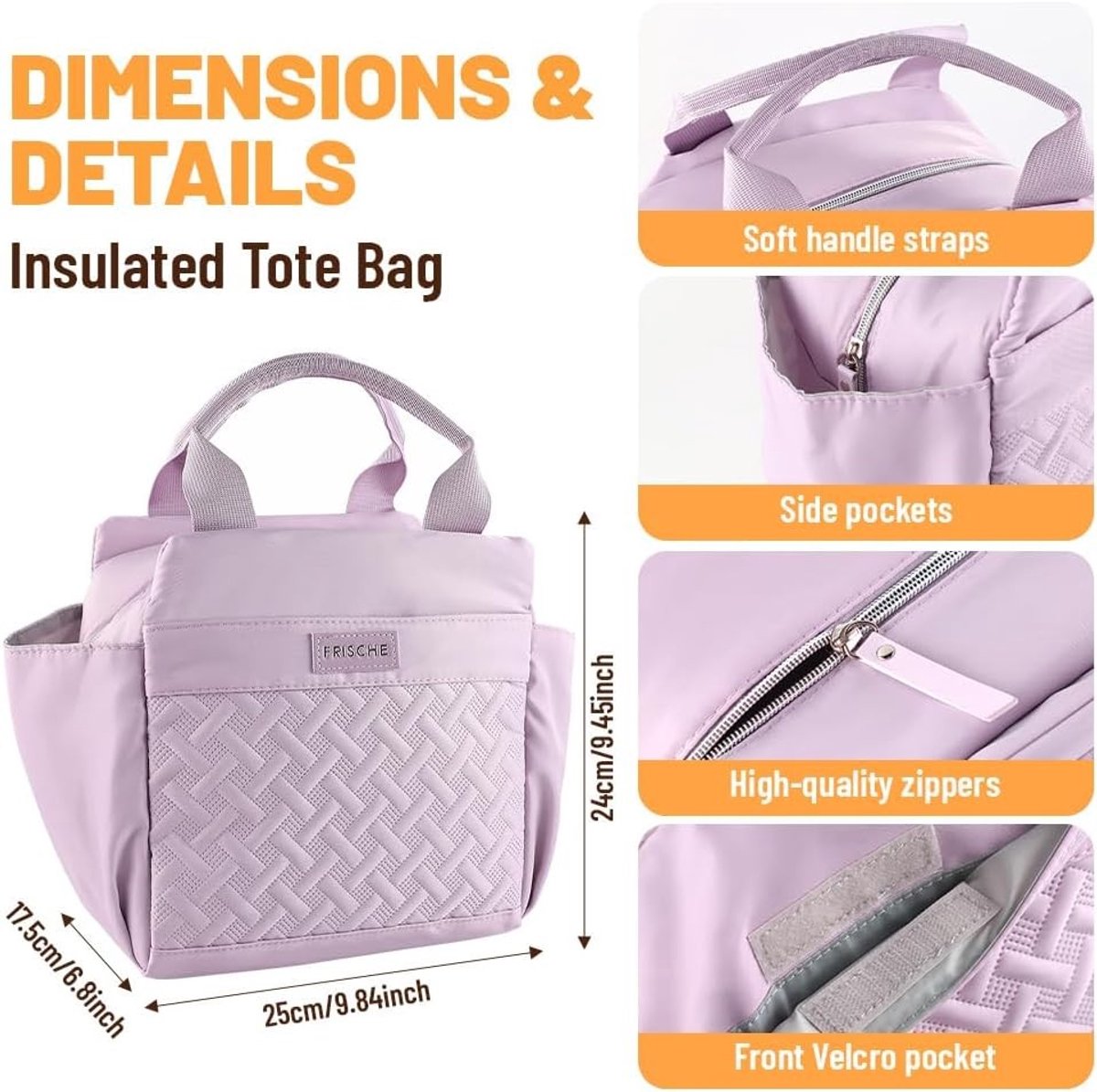 Koeltas - Paars - 25 x 24 x 17,5 cm - Isolerende Tas met Zijvakken - Voor Dames
