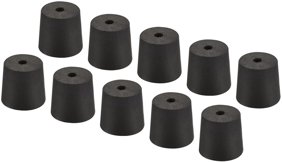 Set van 10 Conische Rubber Stoppen met Gat, Hittebestendige Stoppen voor Laboratoriumgebruik, Ideaal voor Flessen en Buizen (Zwart, 23 tot 27 mm)