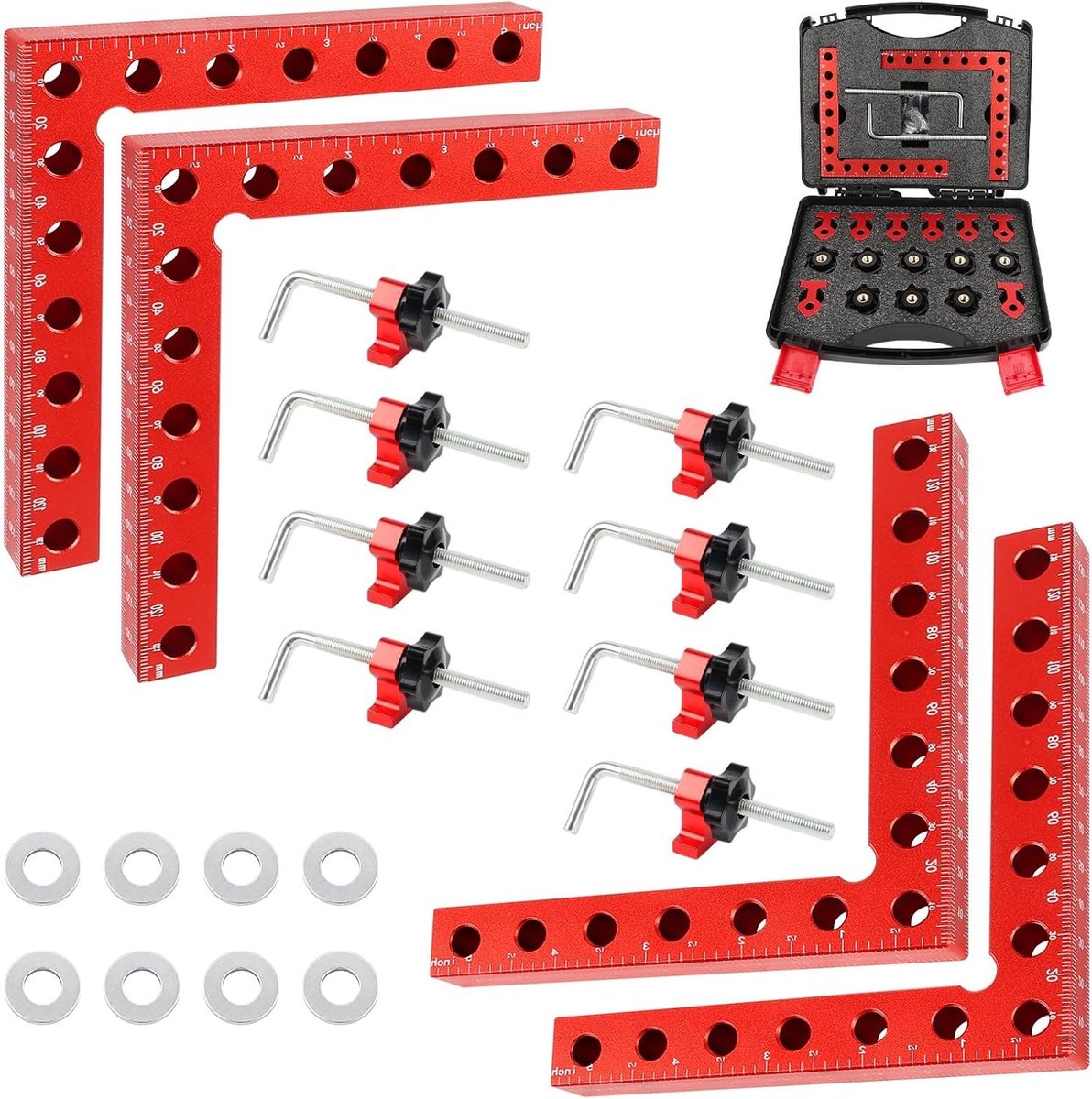 Hoekklem houtbewerking - Rood - 140 mm - Aluminium L-vormige klemmen - Voor timmerwerk en meubelmontage