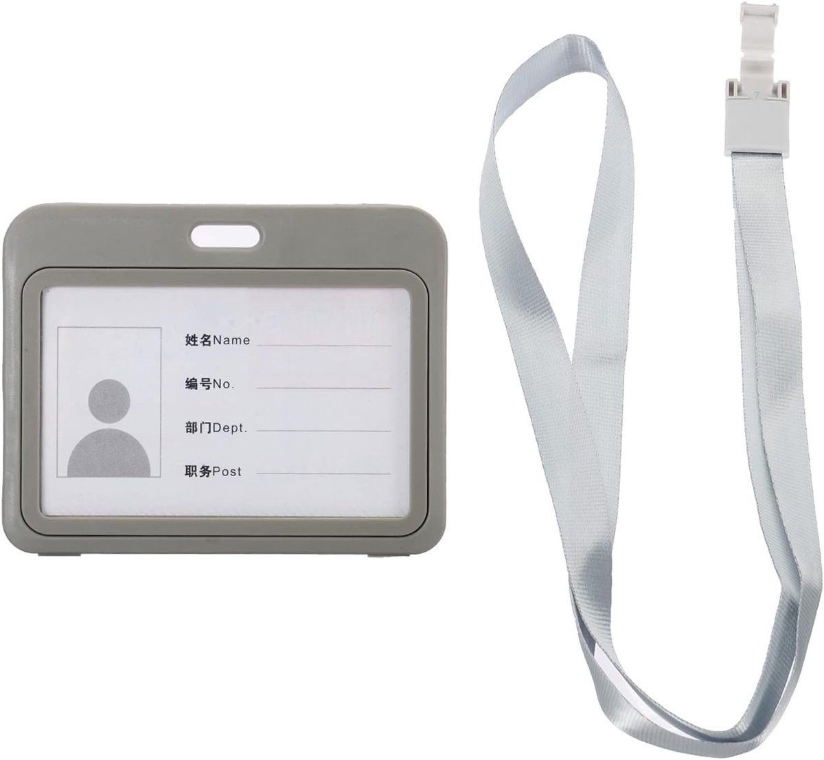ID Badge Houder Horizontaal met Afneembare Lanyard - Bescherming voor Naam- en Creditcards, Ideaal voor Werk en Evenementen (Grijs, 10 x 7,5 cm)