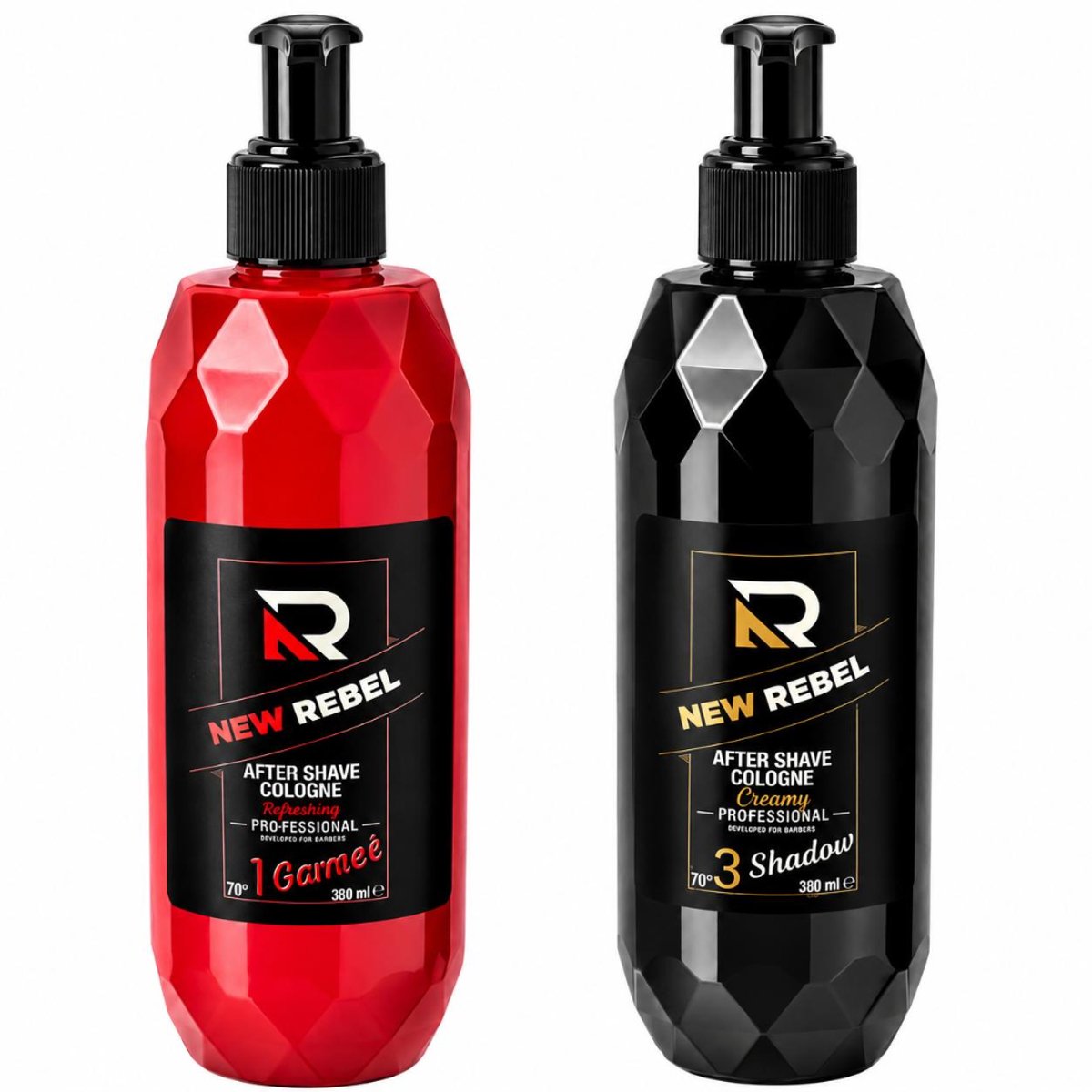 NEW REBEL Aftershave Cologne 2x 380 ml – No.1 Gameé & No.3 Creamy Shadow – After Shave voor Mannen – Rood/Zwart – 760 ml