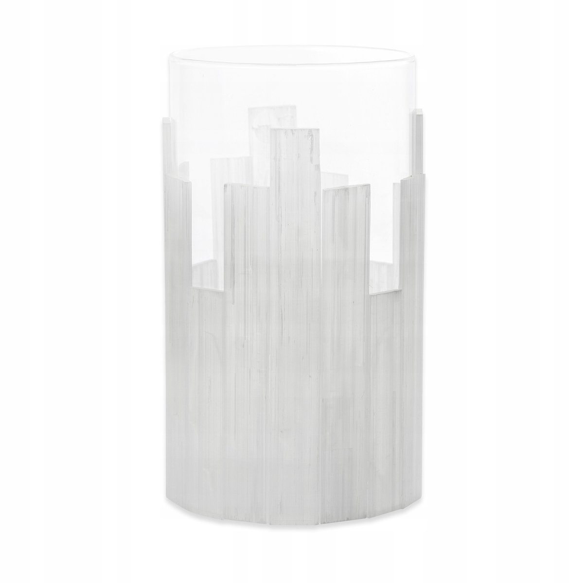 Moderne Glazen Vaas met Natuurlijke Seleniet Steen - 18 cm