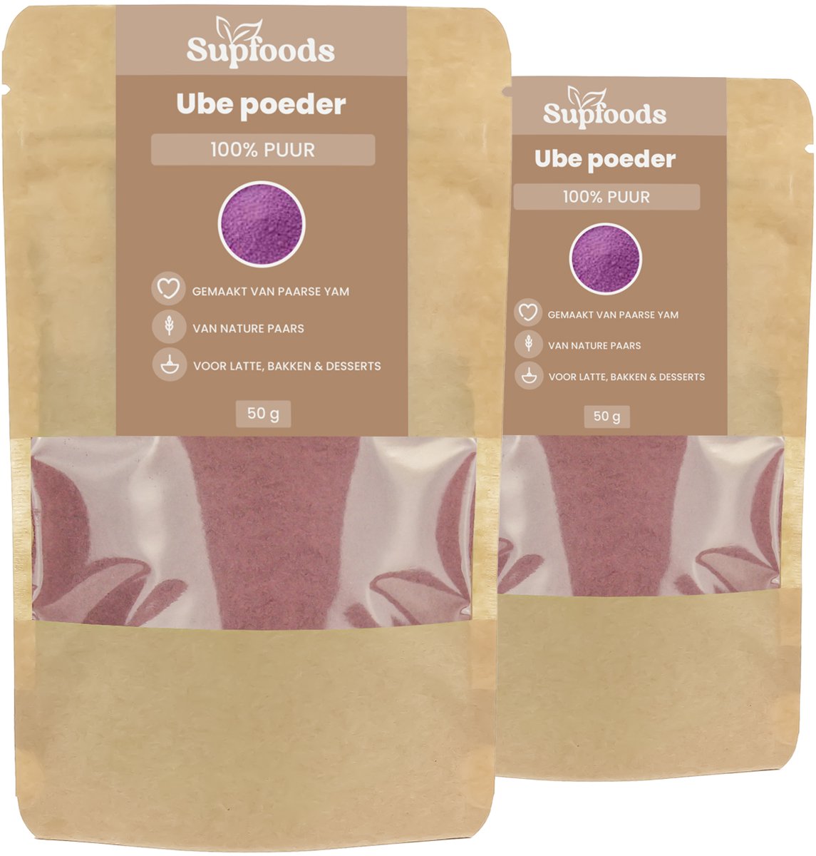 Ube poeder 100% puur - 2 x 50 g - Filipijnse paarse yam (Dioscorea alata) - Ongezoet - Voor latte en bakken