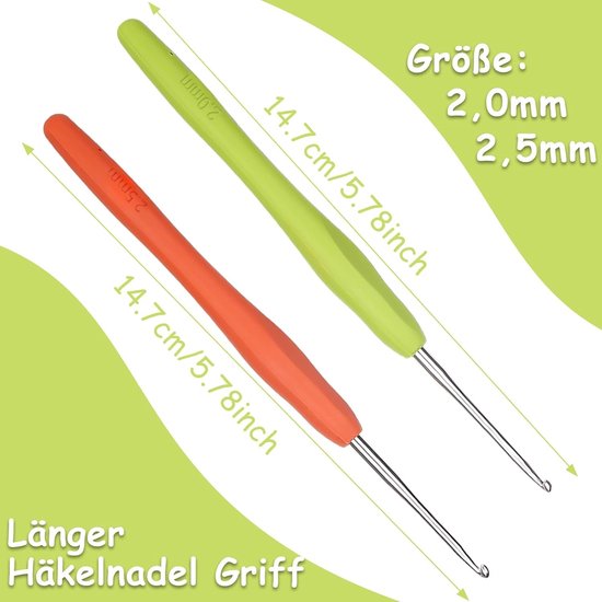 Ergonomische Haaknaalden 2mm en 2.5mm, 2 Stuks Metaal, Comfortabele Grip voor Beginners en Professionals, Ideaal voor Artrose en Creatief Haken — afbeelding 5