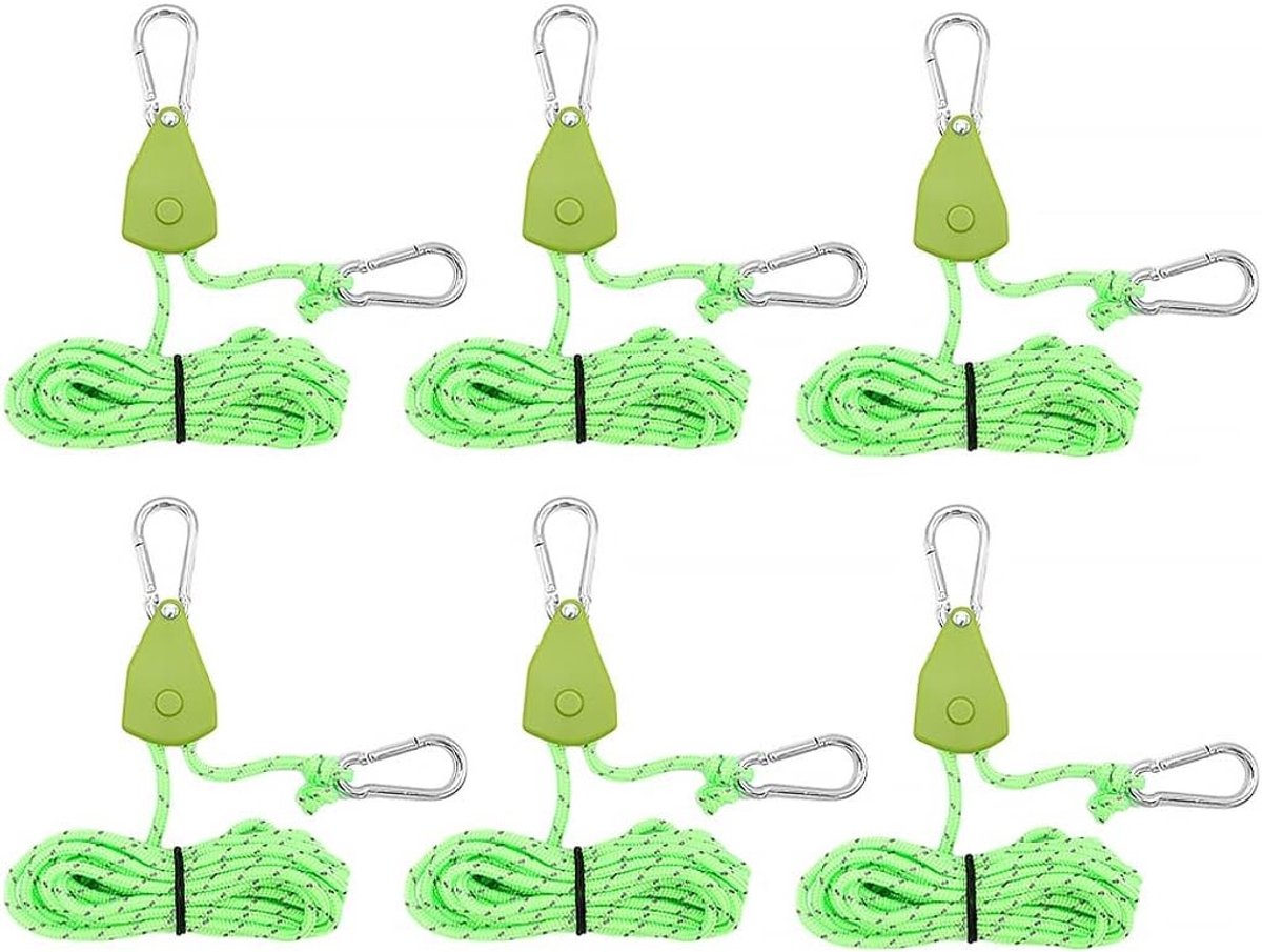 Reflecterende Touwtjes voor Kledinghangers - Ø4mm Koord met Haak, Ideaal voor Tenten, Lampen en Fans (Groen, 4M)