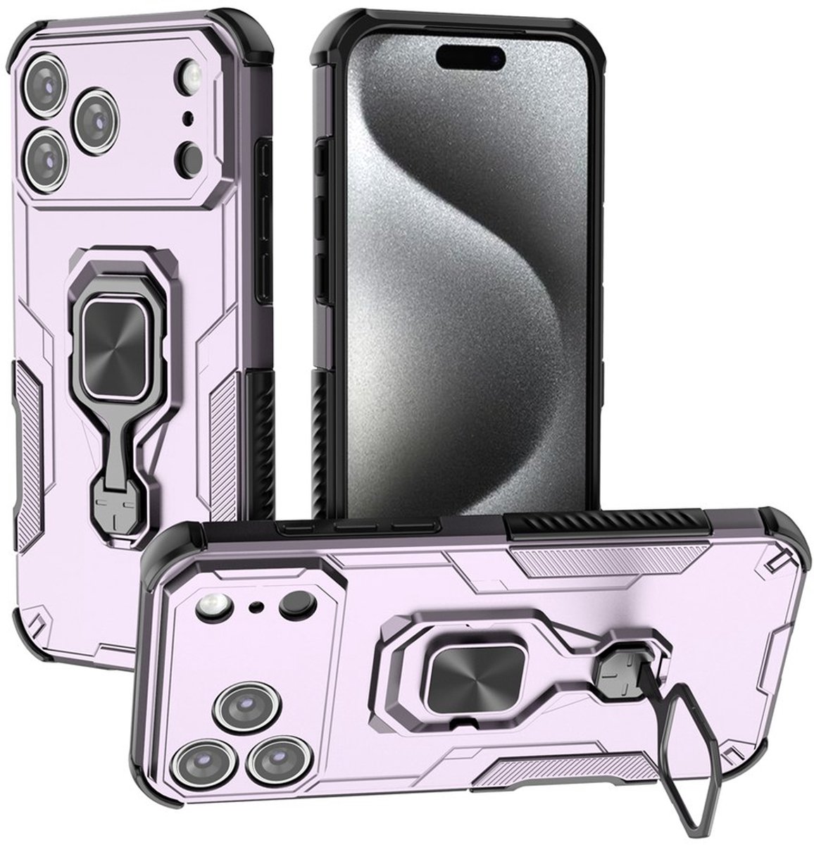 MobyDefend Hoesje - Geschikt voor iPhone 18 Pro Max - Dubbelgelaagde Pantsercase Met Standaard - Roze