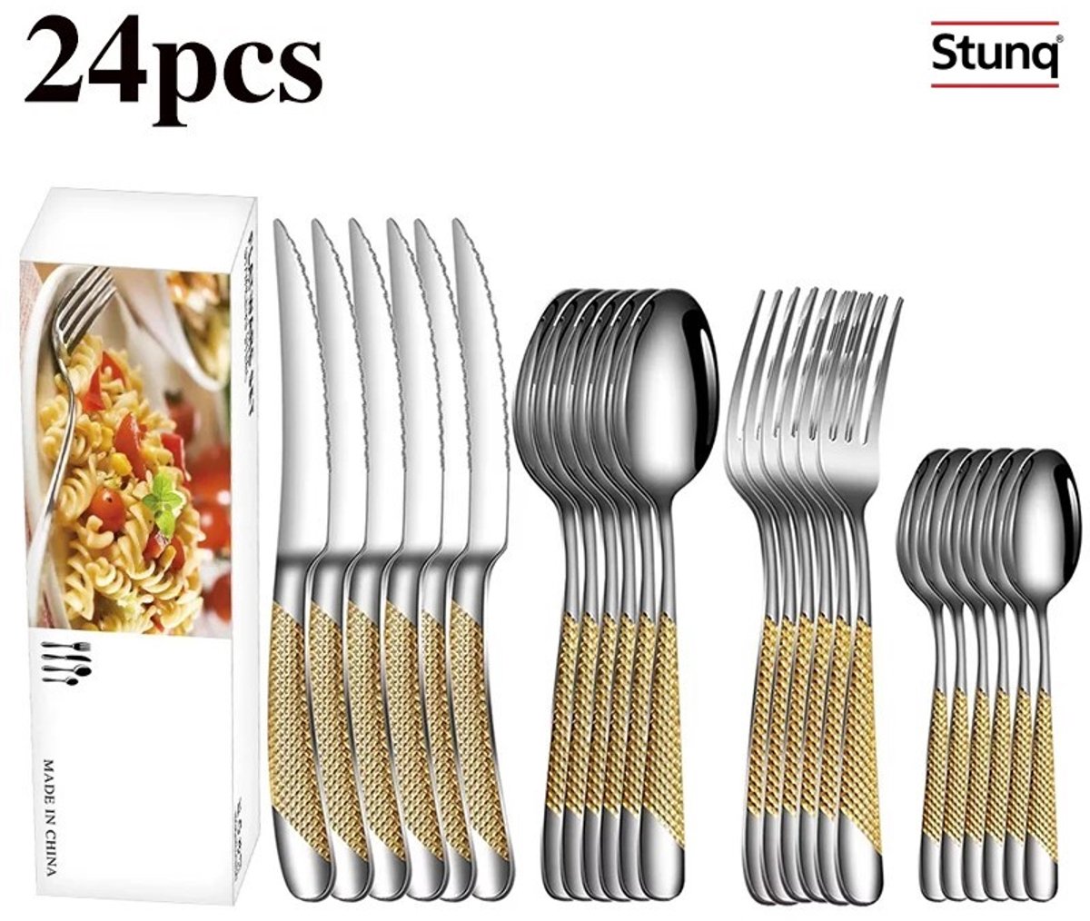 Stunq® 24-delige bestekset RVS met goud/zilver handvat