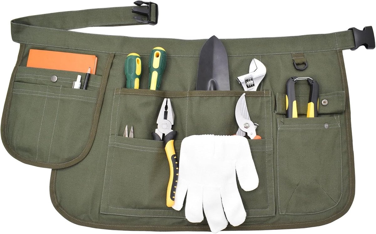Multifunctionele Tuin Schort met Opbergvakken en Verstelbare Gesp voor Vrouwen - Zwart en Groen, One Size