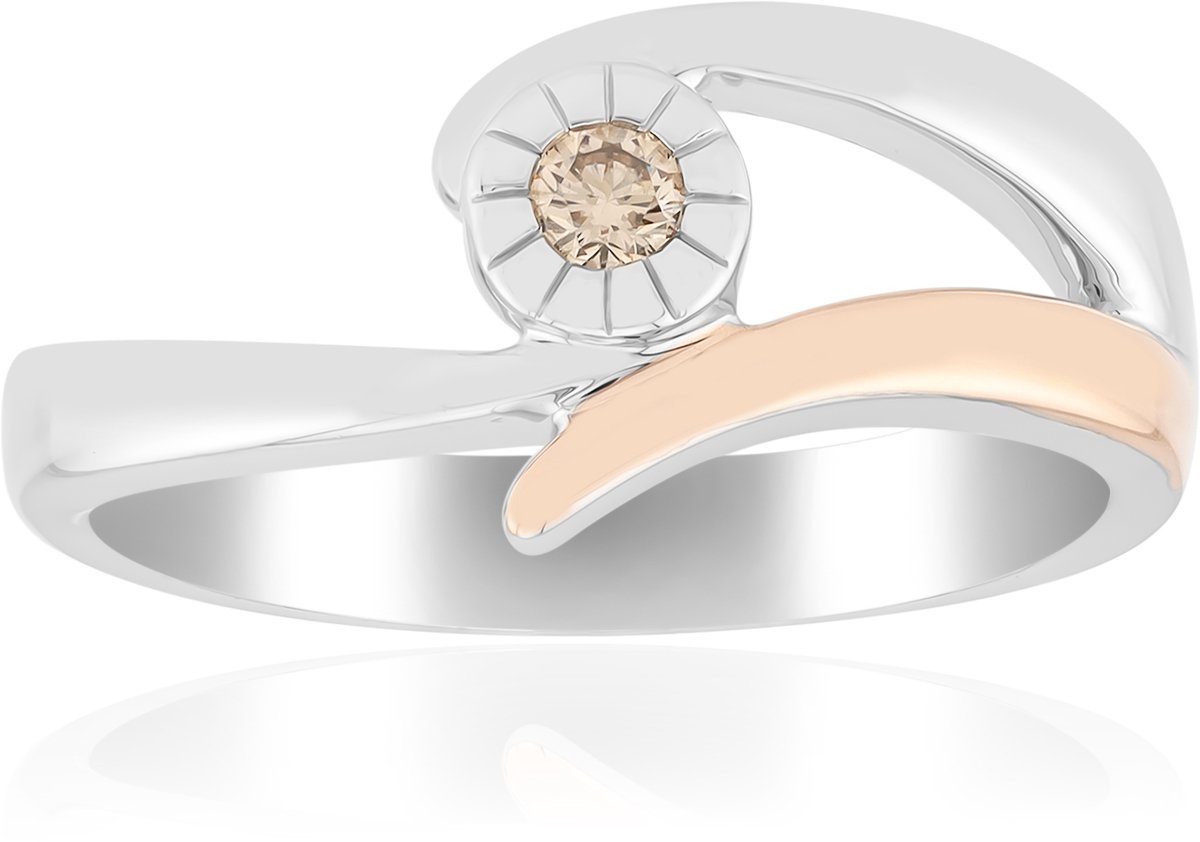 Cavill - I1 Argyle Rose Diamant 0,062 ct - Ronde Briljant Ring - 925 Sterling Zilver Gerhodineerd - Moderne Zilveren Ring - Dagelijkse Sieraden