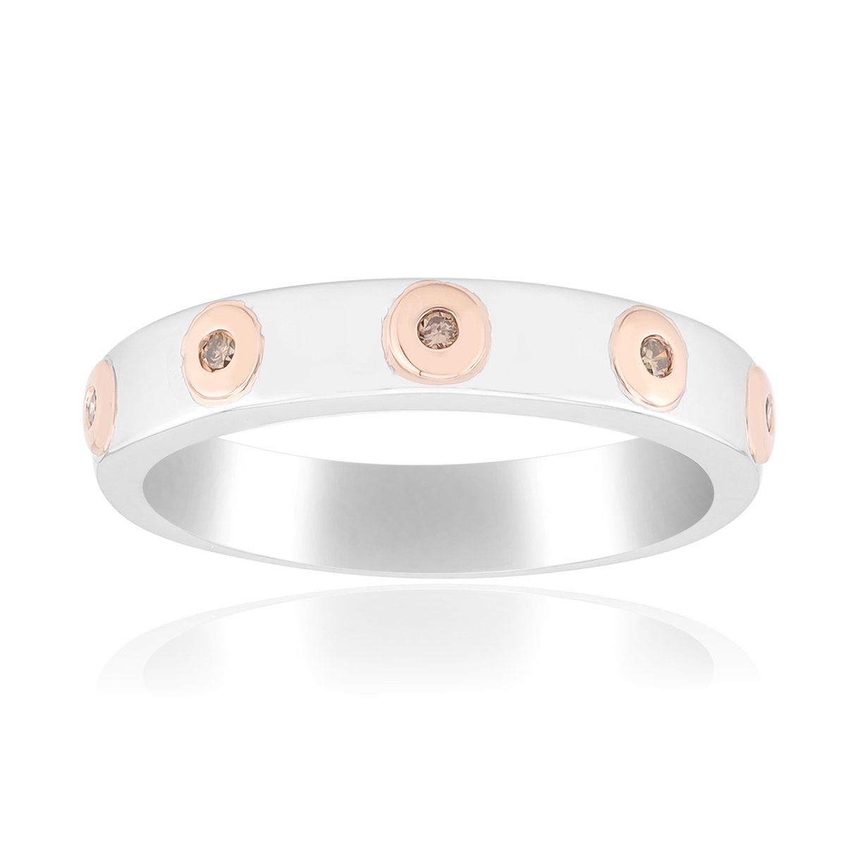 Cavill - Zilveren ring 925 sterlingzilver rhodium met 5 I1 Argyle Rose diamanten 0,045 ct - ronde briljant - unisex modemodern elegant luxe