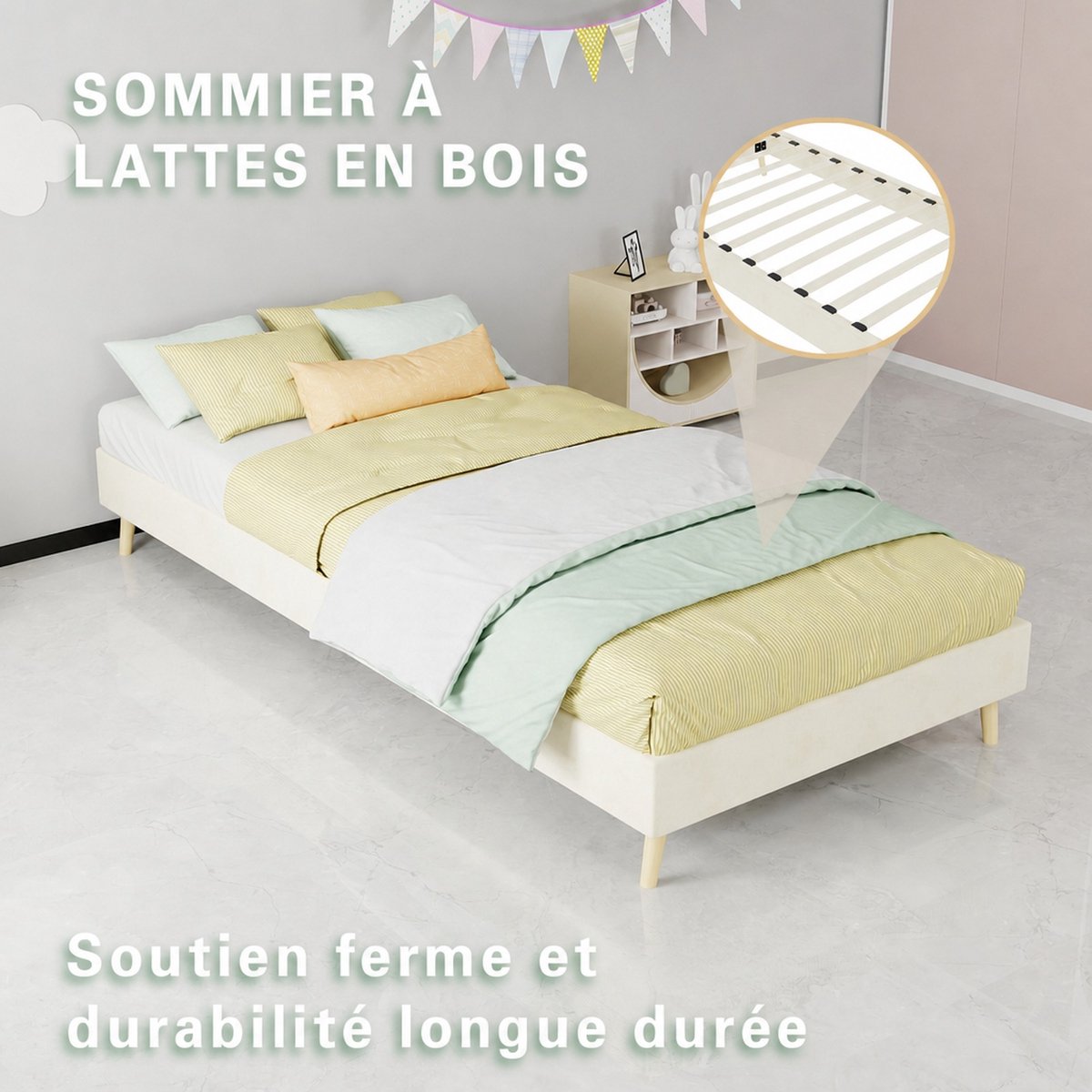 WUVRIE Bedbodem 90x200 cm lattenbodem met metalen frame, hoge draagkracht, beige