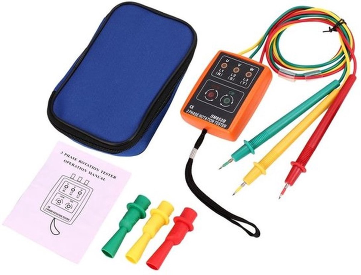 Draagbare faseroterende veldtester - Fasedetector - LED en zoemer - 3 motorrotatie-indicator - Testen van hoogspanningsapparatuur