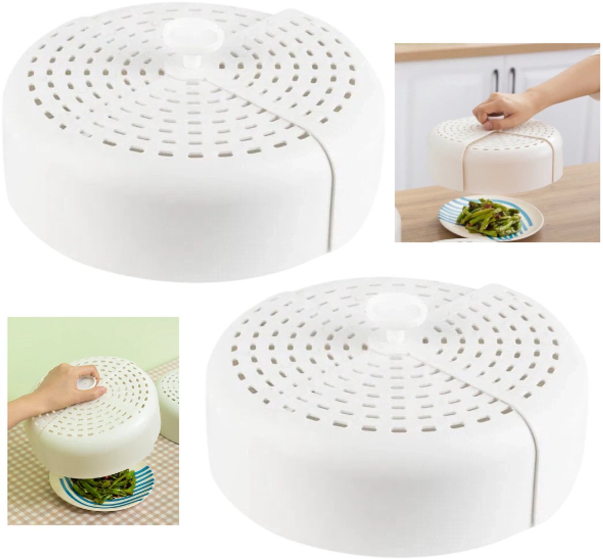 2 stuks- Opvouwbare voedselafdekking - Draaibare voedselafdekking - Opvouwbare tafelafdekking - Bureauafdekking - Afdekking voor restjes - Stofwerend - Wit - 23,5*12 cm - Herbruikbaar - Keukengerei
