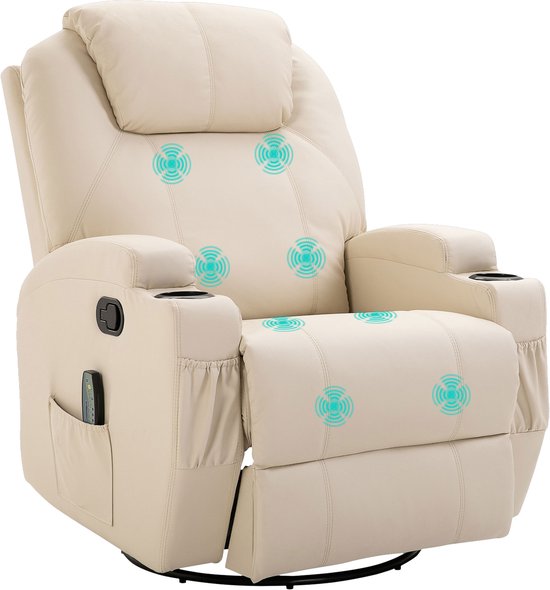 HOMCOM Massagestoel met ligfunctie Creme