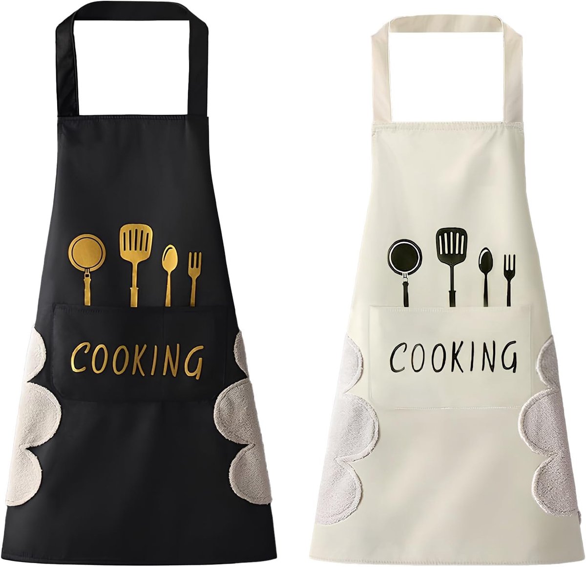 Set van 2 Dames Keuken Schorten met Handdoek, Grote Tas, Waterdichte en Vuilafstotende Schorten voor Koken, Schoonmaken, Tuinieren en Grillen