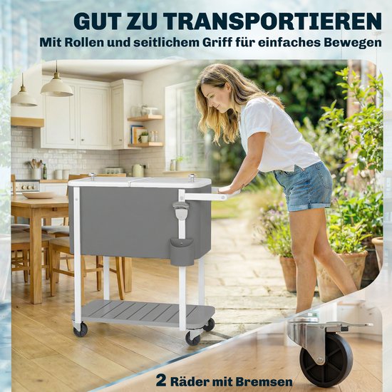Outsunny Buitenkoeler-Kunststof, Staal-84L x 38B x 83H cm-Grijs van Outsunny — afbeelding 2
