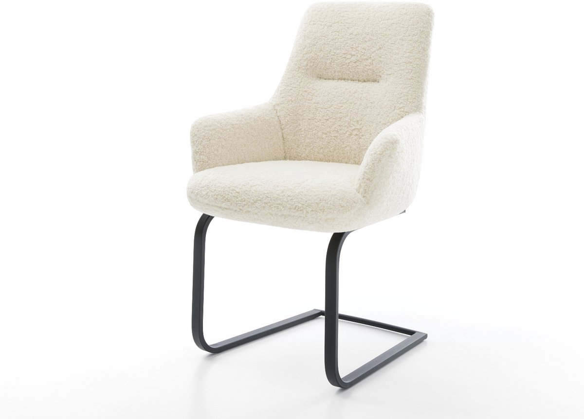 DELIFE Sledestoel Zelia-Flex met armleuning sledemodel vlak zwart teddy beige pocketveer kern