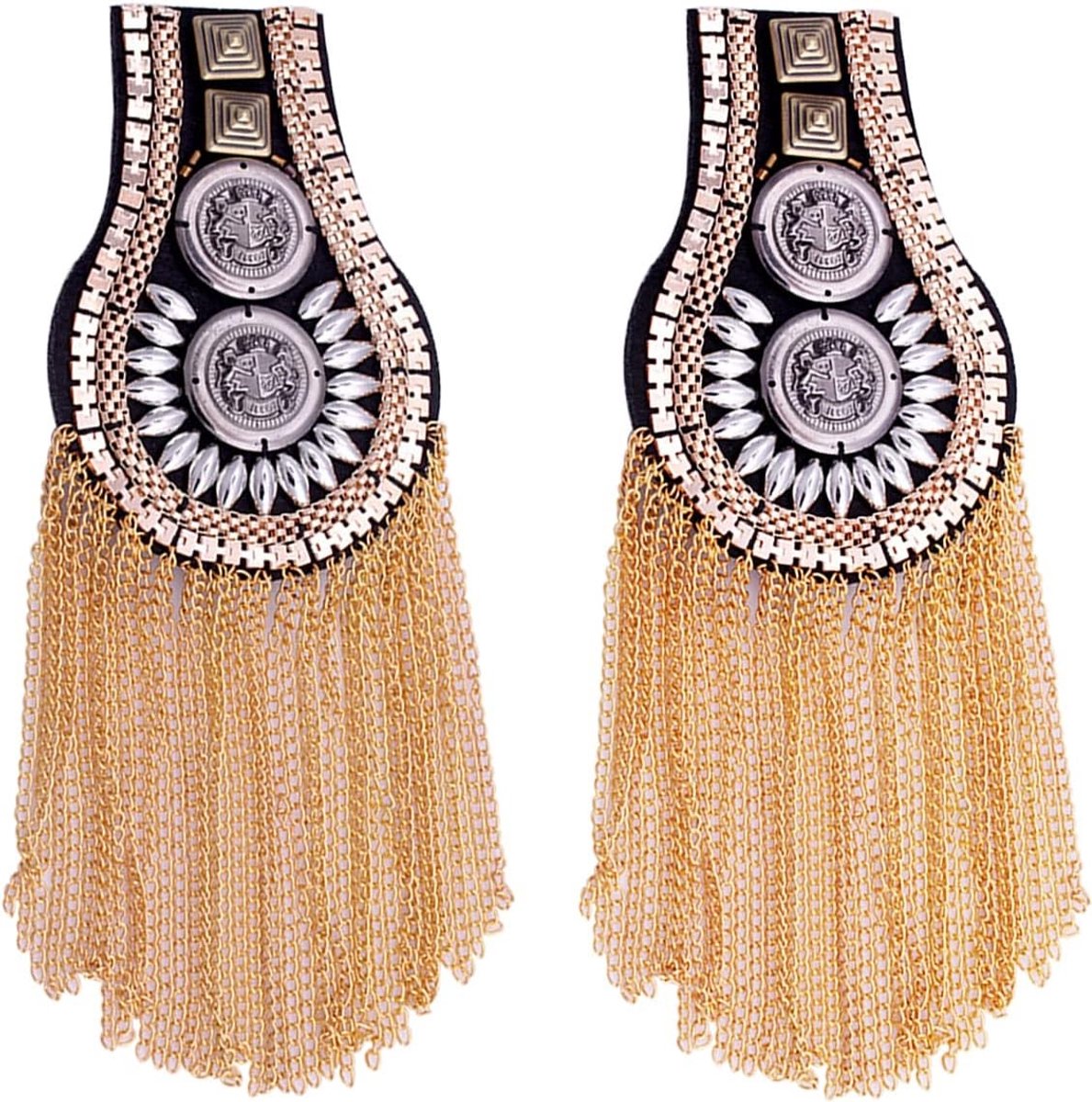 Schouderbordenset voor mannen - Punk stijl schouderdecoratie met ketting, ideaal voor kostuumfeesten en podiumoptredens, goudkleurig