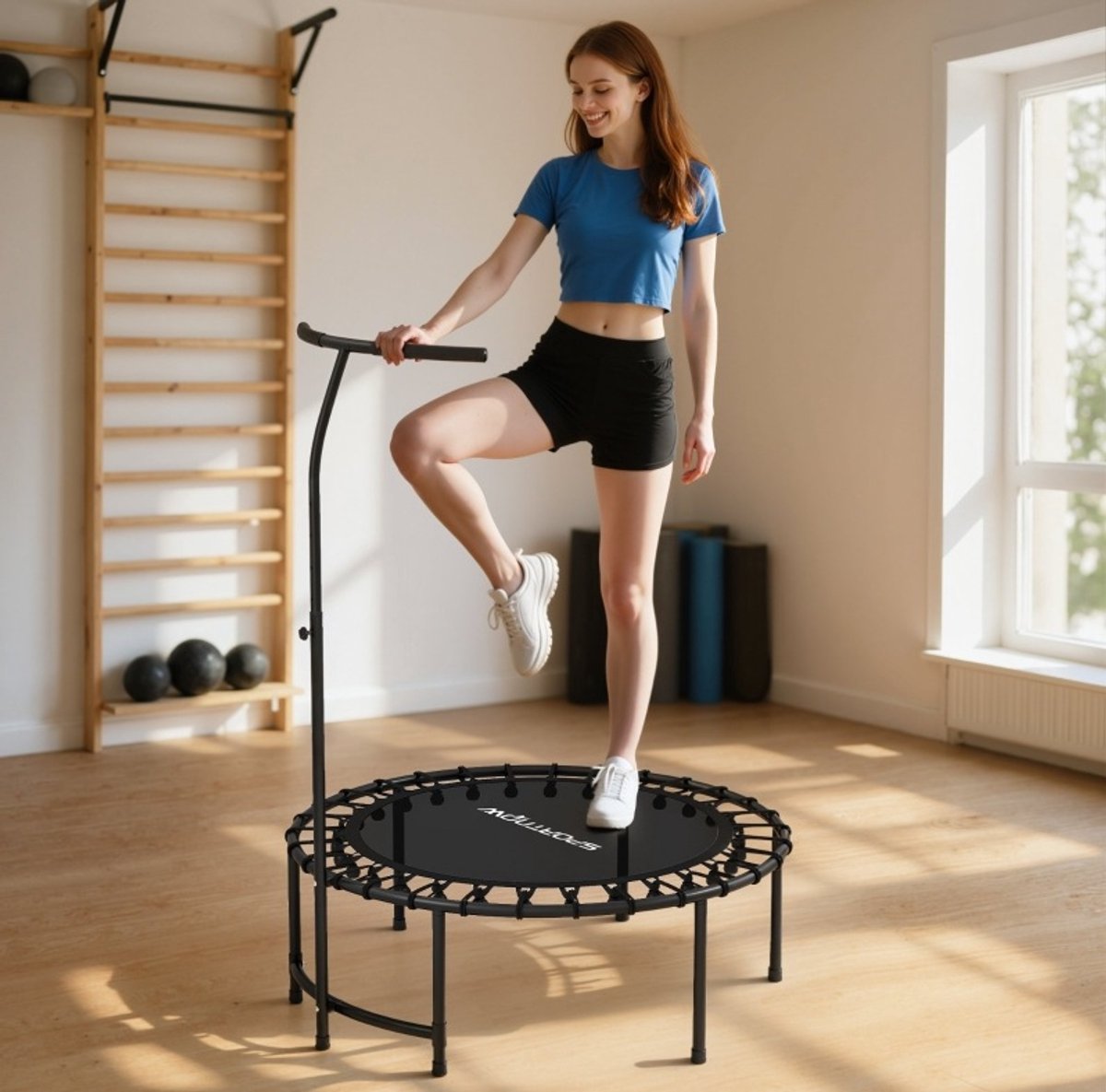 MODFU - Rebounder Trampoline - Verstelbare Handgreep - Zwart