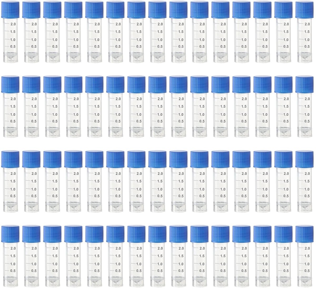 60 Stuks 2ml Gefrierröhrchen met Deksel en Gegradueerde Markeringen, Plastic Cryotubes voor Laboratorium Gebruik, Testbuizen voor Monsters en Opslag