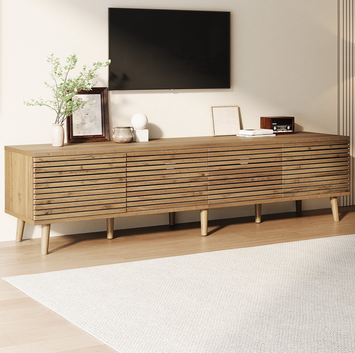 MODENUIT Televisiemeubel - 4 Deuren Met Kabeldoorvoer - Voor Woonkamer - MDF En Spaanplaat - 180x40x46 Cm