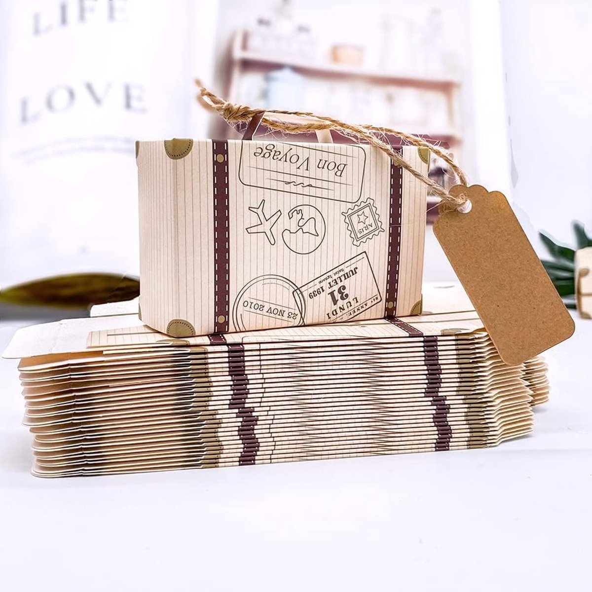 Mini Koffer Favor Dozen - 50 Stuks Vintage Kraft Papier Candy Dozen voor Trouwen en Verjaardagen
