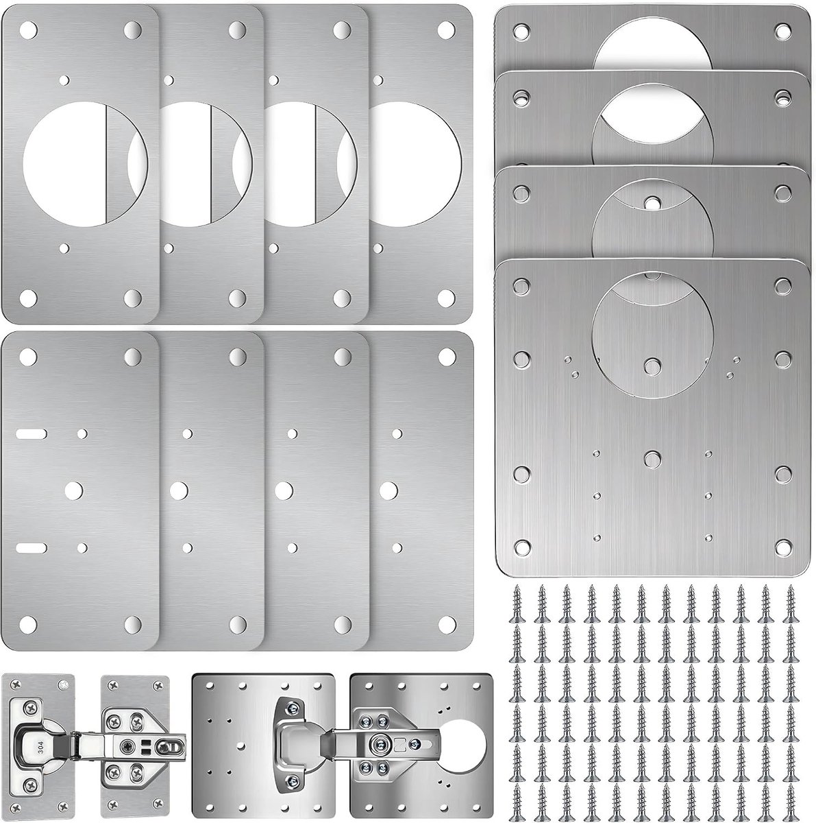 Hinge Repair Kit voor Meubels - 12 Stuks RVS Scharnierplaten met Schroeven voor Kast en Meubelherstel