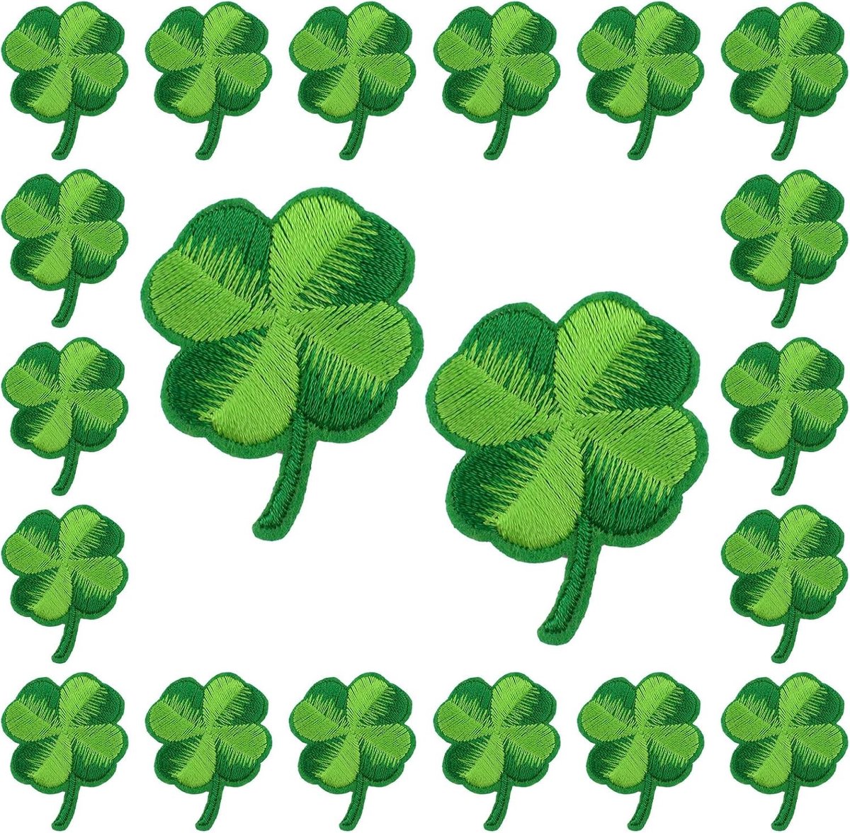 20 Stuks Groene Gradient Klavertje Vier Strijkapplicaties voor St. Patrick's Day Versiering en Kostuums, Borduurstof Stickers