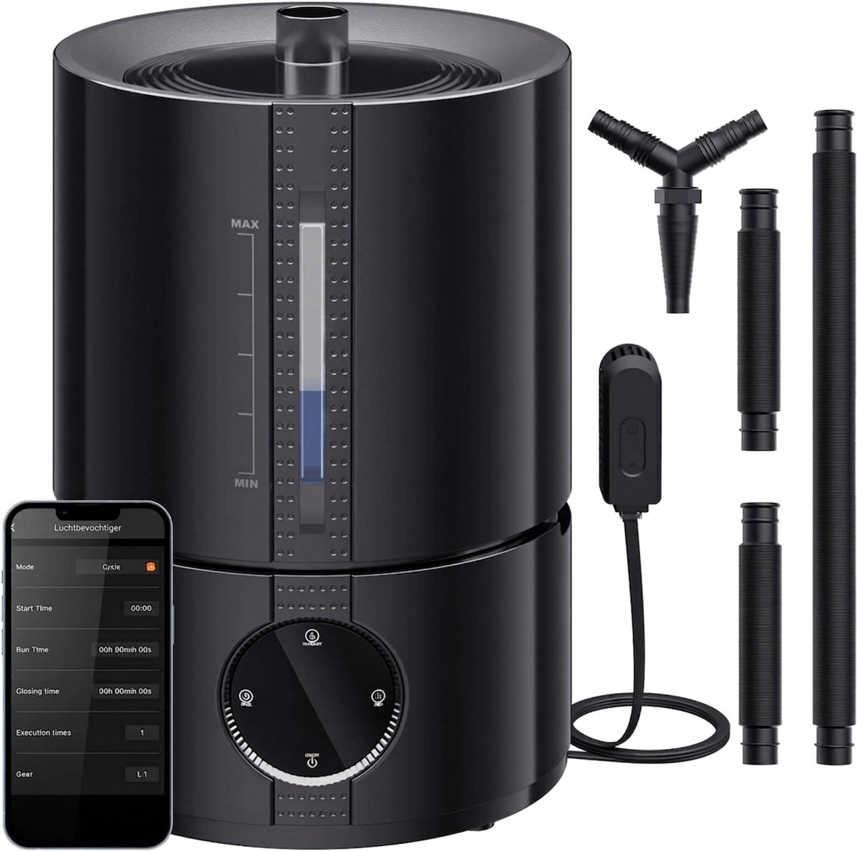 Luchtbevochtiger voor Planten - 5L Top-Fill - Ultrasoon - Met Hygrometer - Voor Kweekkast Kweekbox en Slaapkamer - Zwart