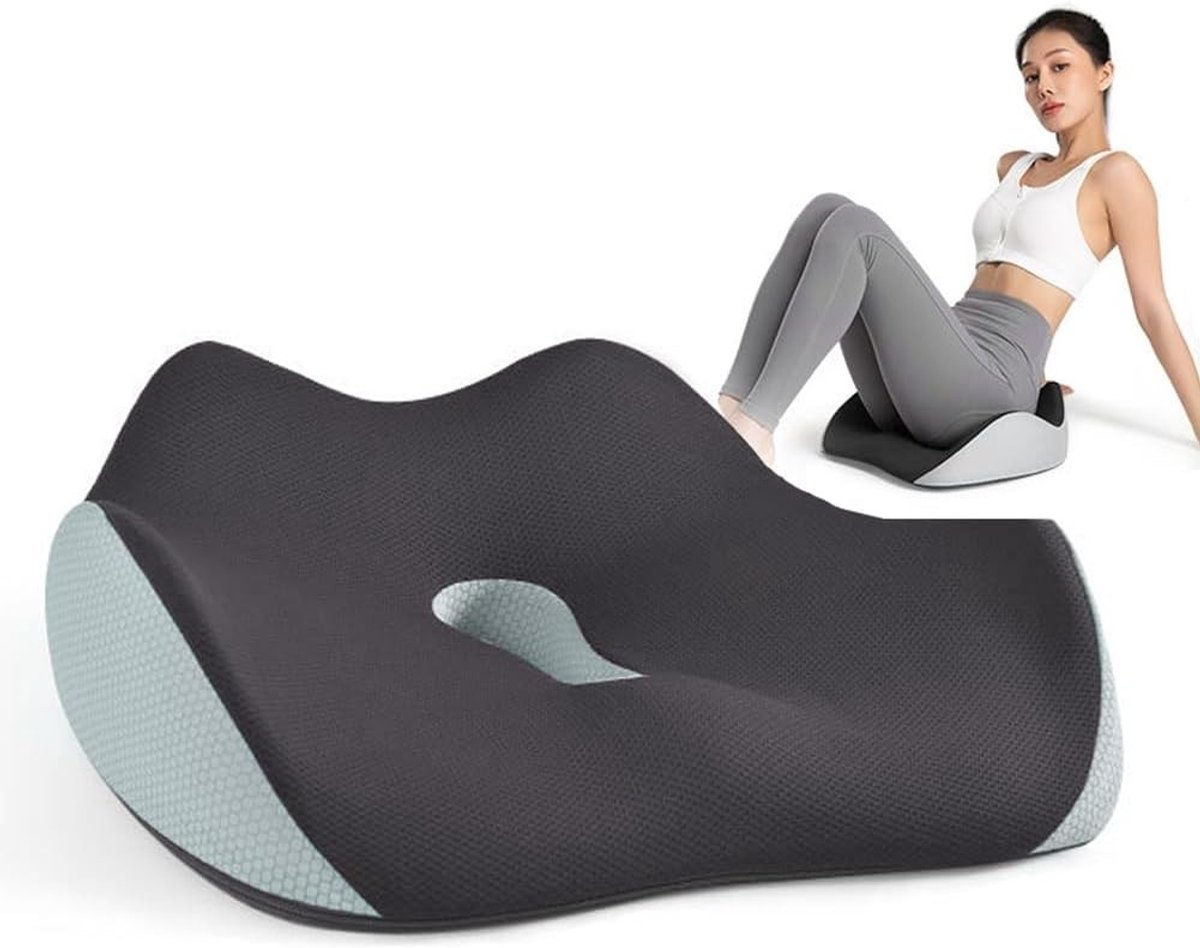 Ergonomisch Zitkussen - Geheugen Kussen voor Bureau Stoel, Auto en Rolstoel, Verbetert Bloedcirculatie en Verlicht Coccyxpijn, Afmetingen 45 x 36 cm