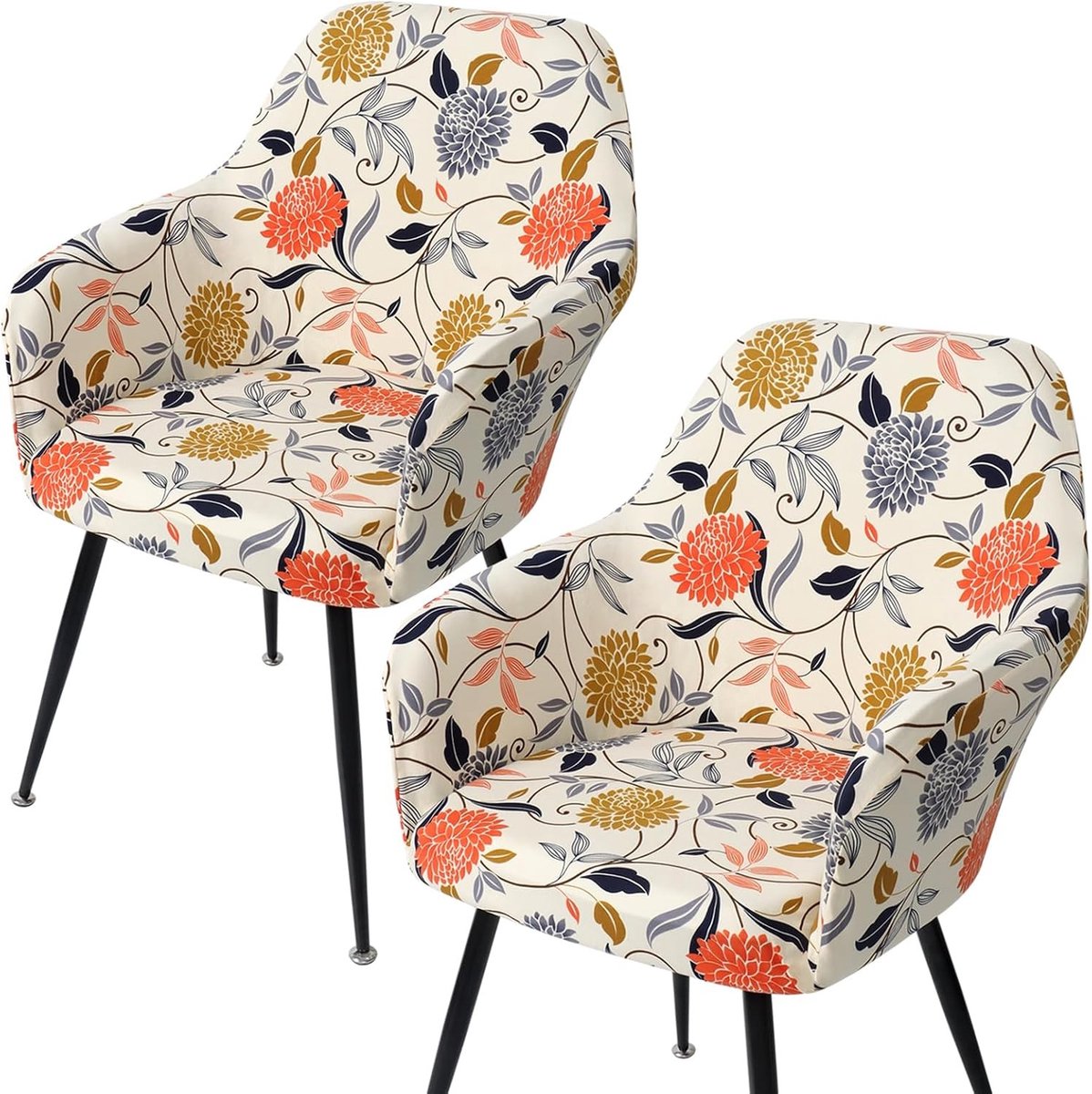 Fauteuilhoes - Beige - Set van 2 - Stretch Polyester met Armleuningen - Voor Bureaustoelen en Eetkamerstoelen