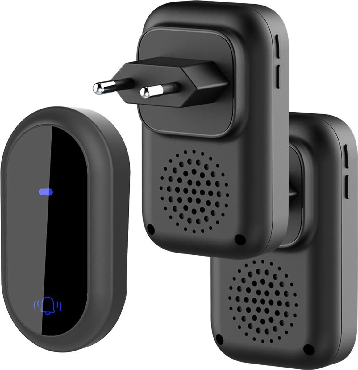 Draadloze deurbel op eigen kracht, IP68 waterdicht, geen batterijen nodig, draadloos ontwerp, 38 beltonen, 4 volumeniveaus, stille modus van 105 dB.